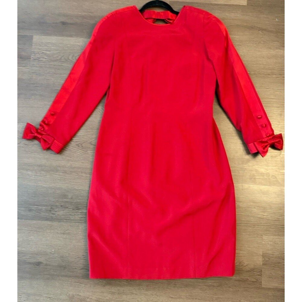 Cocktail Dress Vintage Starington By Night Red Bow Dress Silk Size 12